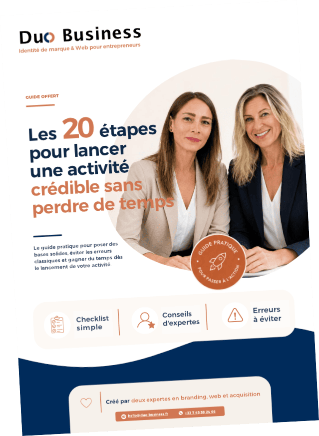 Guide "Les 20 étapes pour lancer son activité" par Duo Business.